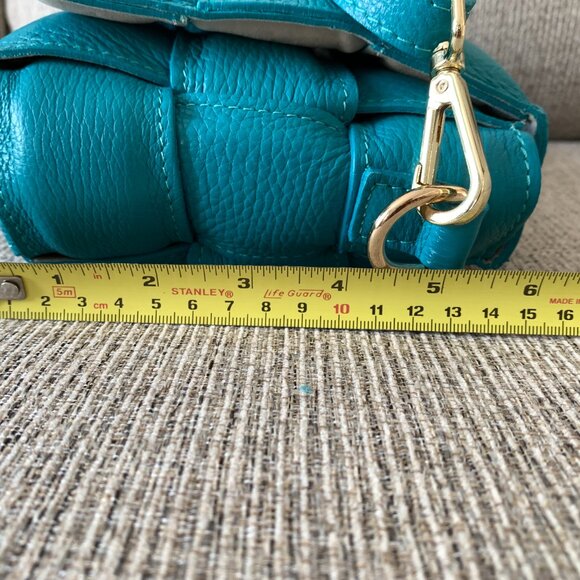 Chiara Ferretti Italy Leather Flap Over Woven Crossbody  Handbag Turquoise - Picture 14 of 16